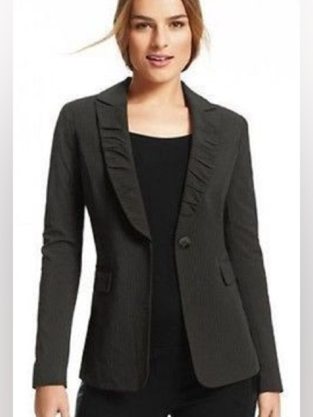Cabi Black Pinstripe Ruched Lapel Blazer Jacket Size 4